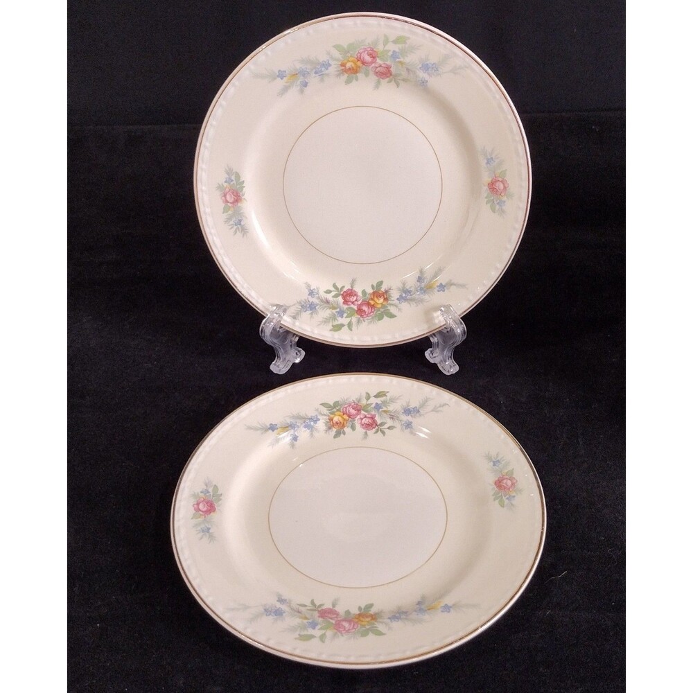 Homer Laughlin China Georgian Eggshell Cashmere ivory flowered 2 bread plate set